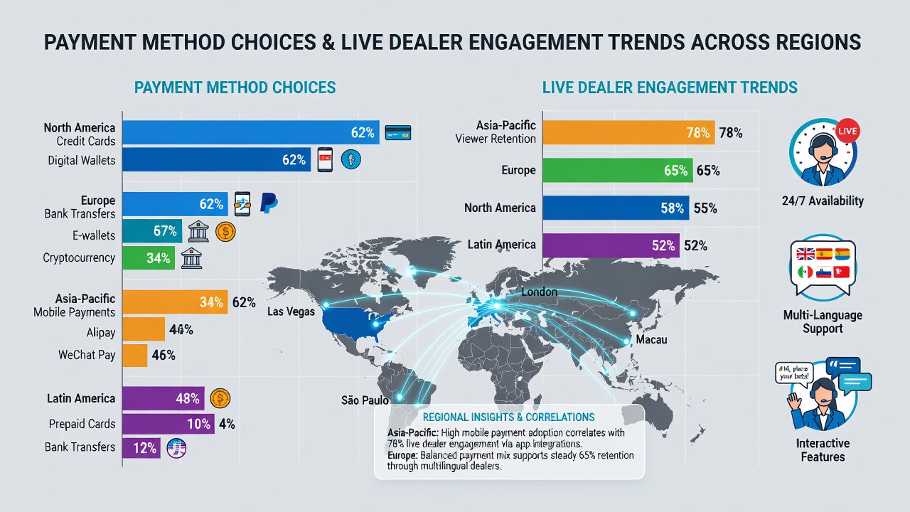 Darstellung regionaler Trends bei Zahlungsoptionen für Live-Dealer-Spiele